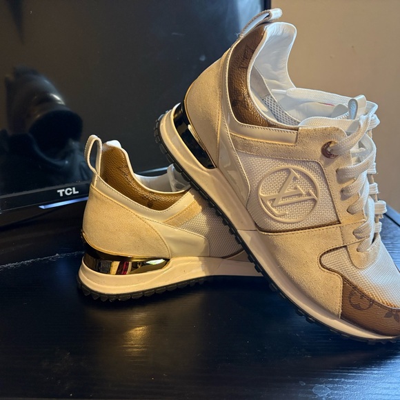 Louis Vuitton White and Gold Runner Sneakers with Monogram Trim